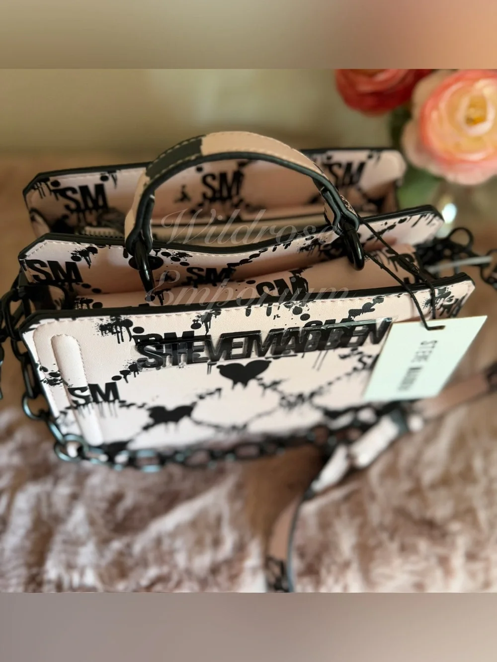 NWT - Rare Steve Madden Bevelyn Blood Drip Heart Print Satchel pink black goth